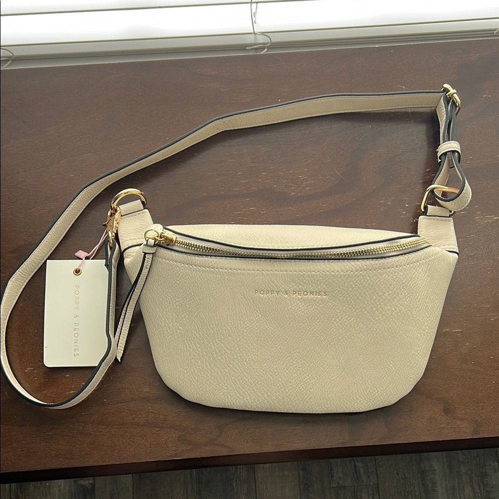 Poppy & Peonies Cream Crescent Crossbody Bag